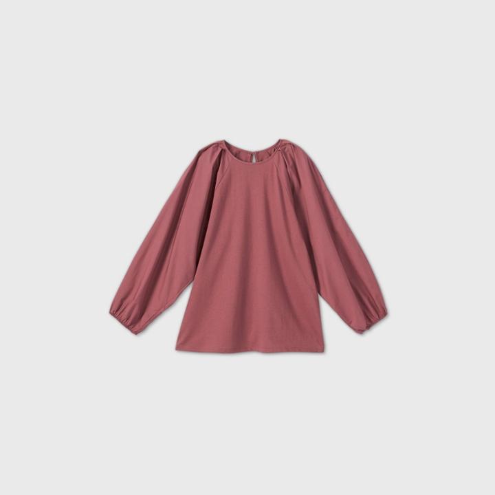 Women's Long Sleeve Mixed Poplin T-shirt - A New Day Purple