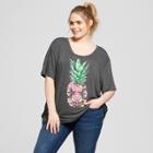 Women's Plus Size Short Sleeve Pineapple Print Drapey Graphic T-shirt - Fifth Sun (juniors') Charcoal