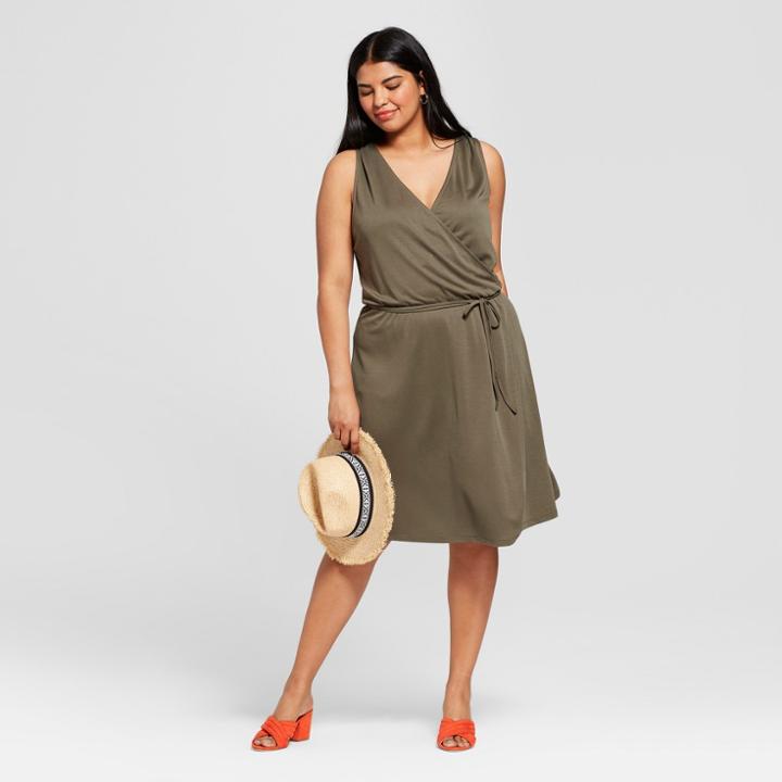 Women's Plus Size Knit Wrap Dress - A New Day Olive (green)