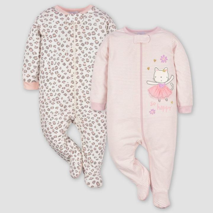 Gerber Baby 2pk Zip-front Ballerina Sleep N' Play - White/light Pink Newborn