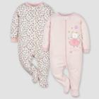 Gerber Baby 2pk Zip-front Ballerina Sleep N' Play - White/light Pink Newborn