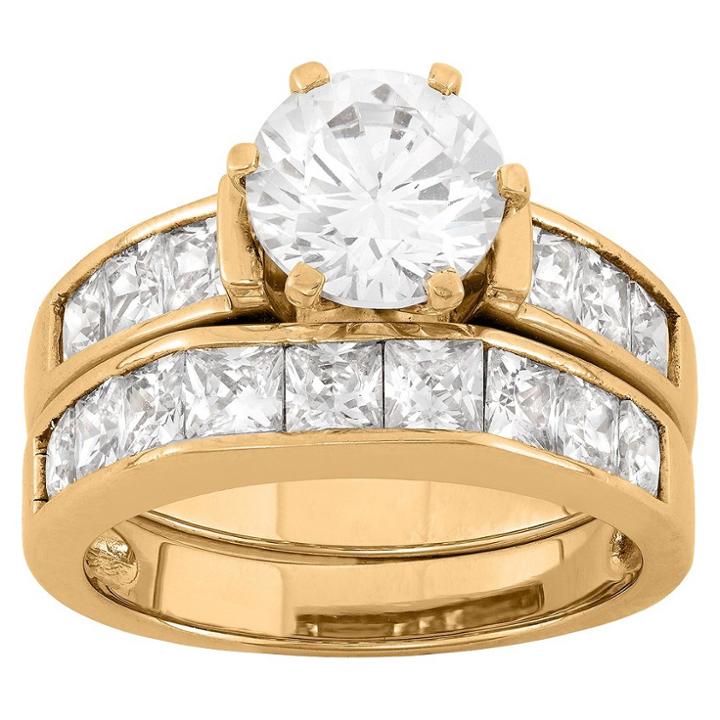 Tiara 2 Ct. T.w. Round-cut Cubic Zirconia With Channel-set Side Stones Bridal Set In 14k Gold Over Silver - (10), Girl's, Yellow