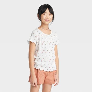 Girls' Cinch Front T-shirt - Art Class Cream Floral Xs, Ivory Floral