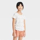 Girls' Cinch Front T-shirt - Art Class Cream Floral Xs, Ivory Floral