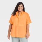 Women's Plus Size Short Sleeve Button-down Shirt - Ava & Viv Orange X