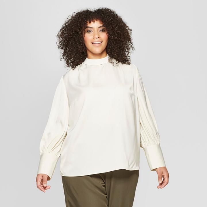 Women's Plus Size Long Sleeve Relaxed Silky Blouse - Who What Wear Cream (ivory)