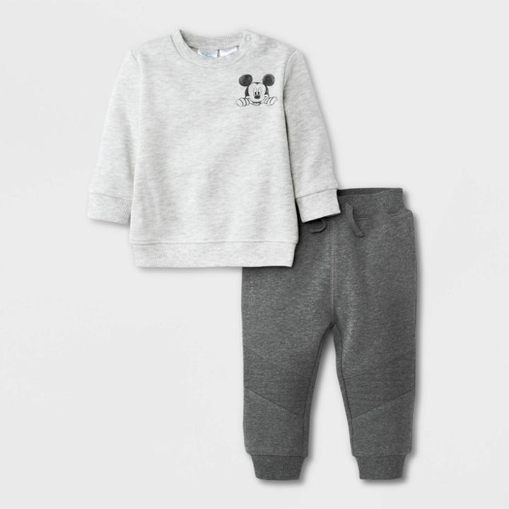 Disney Baby Boys' 2pc Mickey Mouse & Friends Top And Bottom Set - Gray Newborn