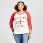 Women's Plus Size Def Leppard 3/4 Sleeve Raglan Graphic T-shirt - White/red