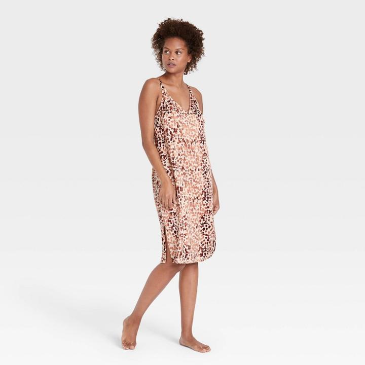 Women's Animal Print Satin Chemise - Stars Above Tan