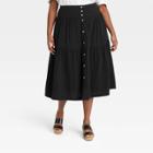 Women's Plus Size Tiered Midi A-line Skirt - Universal Thread Black
