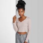 Women's Long Sleeve V-neck Lettuce Edge Fitted T-shirt - Wild Fable Heathered