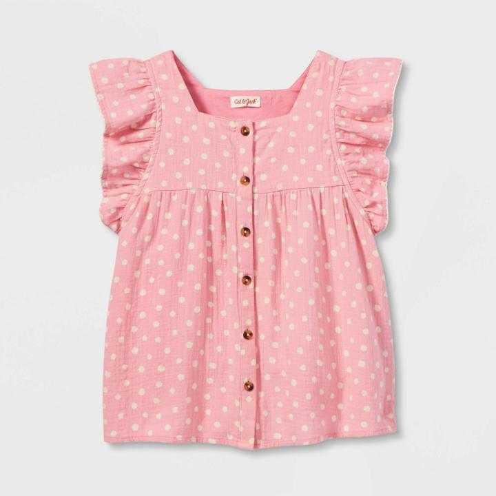 Girls' Short Sleeve Woven Top - Cat & Jack Dusty Pink