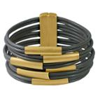 Zirconmania Zirconite Multi-strand Genuine Leather Cuff Bracelet With Tube Bars - Gold/light Brown