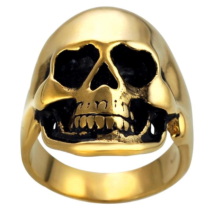 Men's Daxx Stainless Steel Ring With Skull Design - Gold