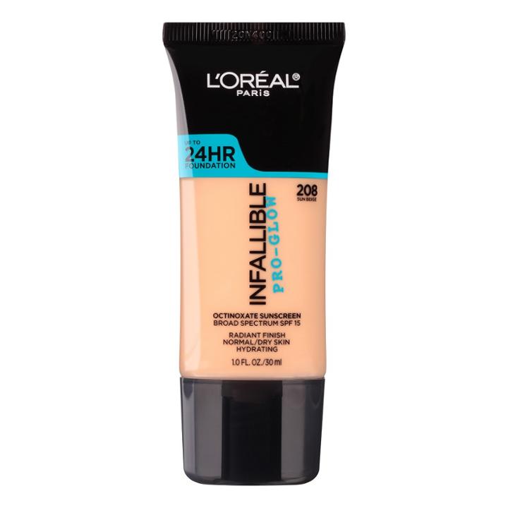 L'oreal Paris Infallible Pro-glow Foundation 208 Sun Beige 1 Fl Oz, Adult Unisex,