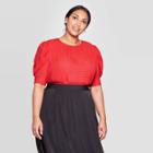 Women's Plus Size Polka Dot Balloon Elbow Sleeve Boat Neck Blouse - Who What Wear Red 1x, Women's,