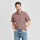 Men's Slim Fit Checked Short Sleeve Poplin Button-down Shirt - Goodfellow & Co Bright Pink S, Men's,