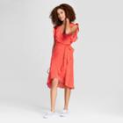 Women's Short Sleeve Ruffle Wrap Dress - A New Day Coral