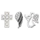 Treasure Lockets 3 Silver Plated Charm Set With Angel On My Shoulder Theme - Silver, Women's