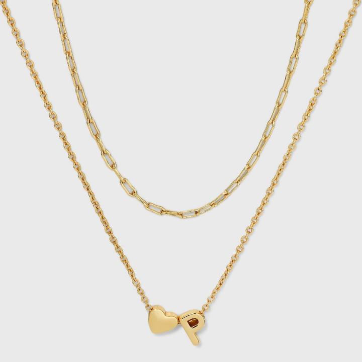 14k Gold Dipped 'p' Initial With Heart Chain Necklace - A New Day Gold
