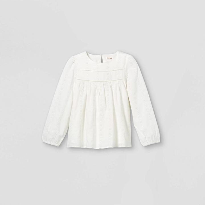 Girls' Embroidered Long Sleeve Woven Top - Cat & Jack White