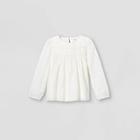 Girls' Embroidered Long Sleeve Woven Top - Cat & Jack White