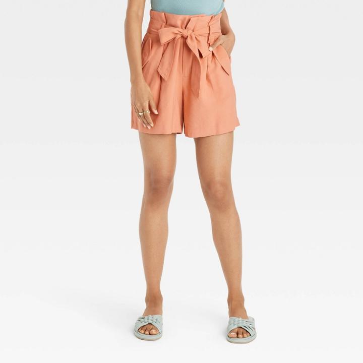 Women's High-rise Utility Paperbag Shorts - A New Day Orange