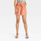 Women's High-rise Utility Paperbag Shorts - A New Day Orange