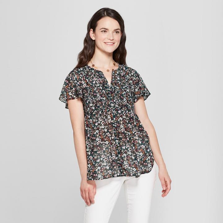 Women's Short Sleeve Button-down Blouse - Knox Rose Teal