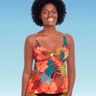 Women's Slimming Control Twist-front Tankini Top - Dreamsuit By Miracle Brands Red Tropical Print
