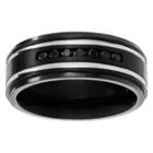 Territory 1 / 6 Ct. T.w. Round-cut Cz Men's Double Grooved Wedding Pave Set Band In Titanium - Black,