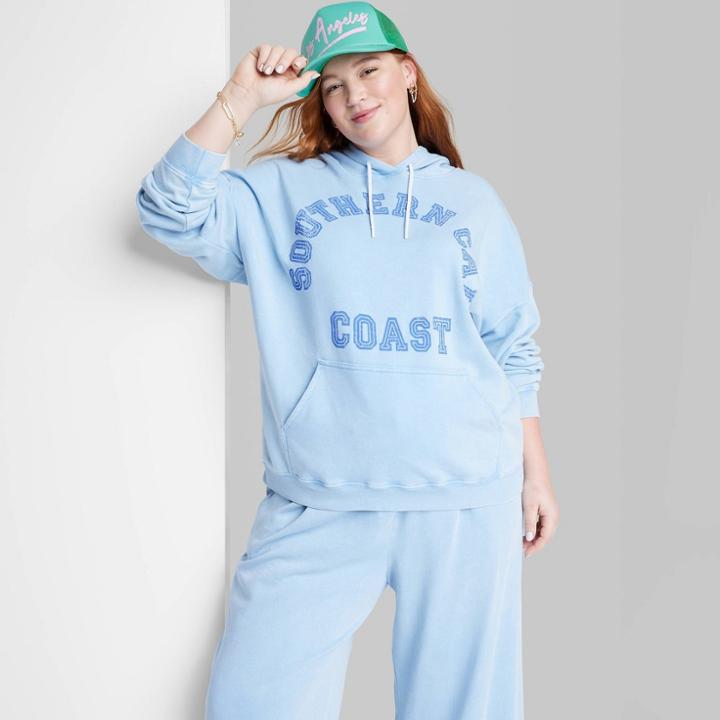 Women's Plus Size Ascot + Hart Southern Cal Coast Graphic Hoodie - Blue
