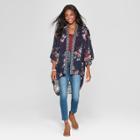 Women's 3/4 Sleeve Floral Midi Length Kimono - Xhilaration Navy (blue)