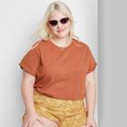 Women's Plus Size Short Sleeve Roll Cuff Boxy T-shirt - Wild Fable Rust