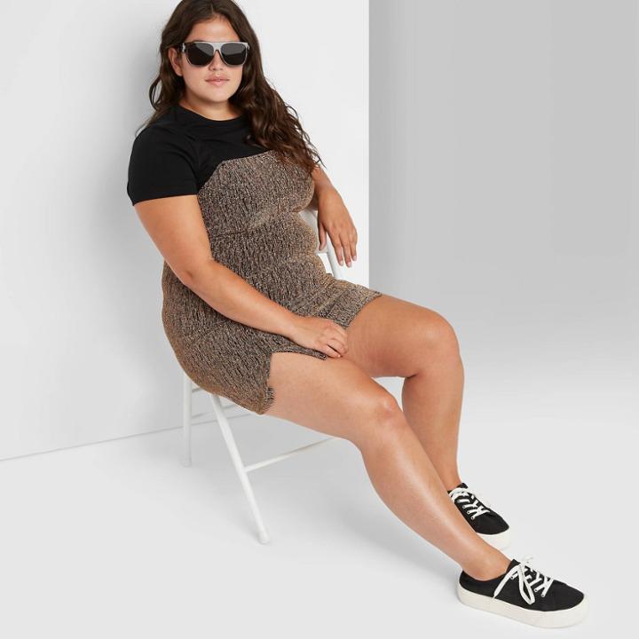 Women's Plus Size Double Slit Bodycon Dress - Wild Fable Gold