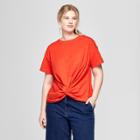 Women's Plus Size Short Sleeve Twist Front With Ruched Back T-shirt - A New Day Orange X