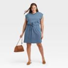 Women's Plus Size Short Sleeve Extended Shoulder A-line Dress - A New Day Blue