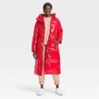 Women's Duvet Wet Look Puffer Jacket - A New Day Wowzer Red