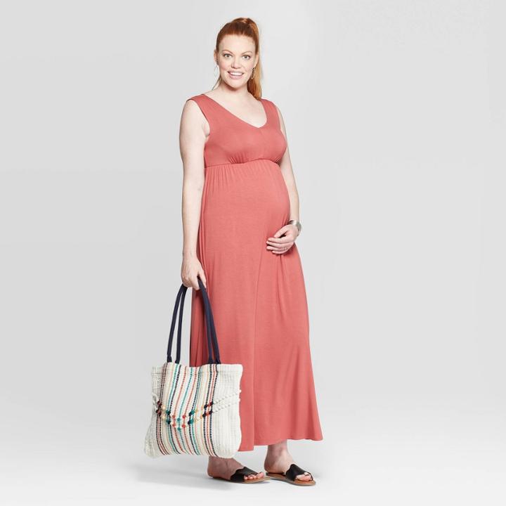 Maternity Sleeveless V-neck Knit Maxi Dress - Isabel Maternity By Ingrid & Isabel Santa Fe Rose