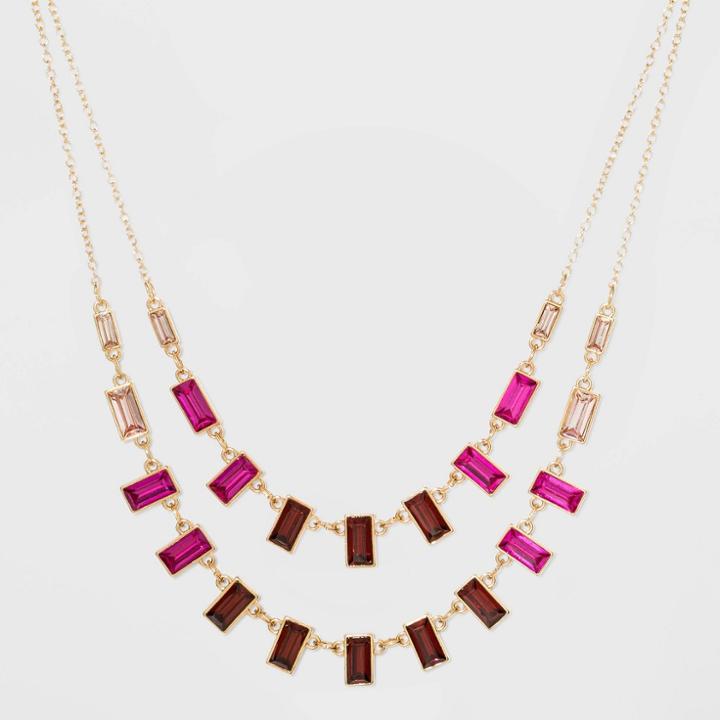 Baguette Stone Charm Layered Necklace - A New Day Burgundy