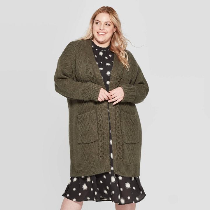 Women's Plus Size Long Sleeve Cardigan - Who What Wear Green 1x, Women's,