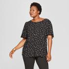 Women's Plus Size Polka Dot Short Flutter Sleeve Top - Ava & Viv Black/white