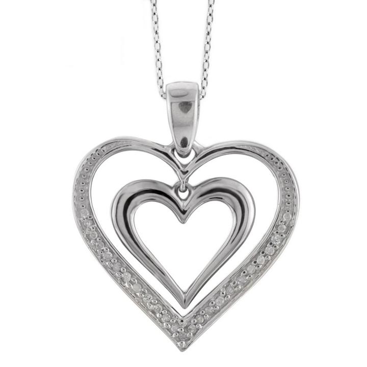 Distributed By Target 1/10 Ct.t.w Round-cut White Diamond Pave Set Double Heart Pendant - White