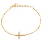Journee Collection 1/5 Ct. T.w. Round-cut Cz Cross Accent Pave Set Bracelet In Sterling Silver - Gold, Girl's