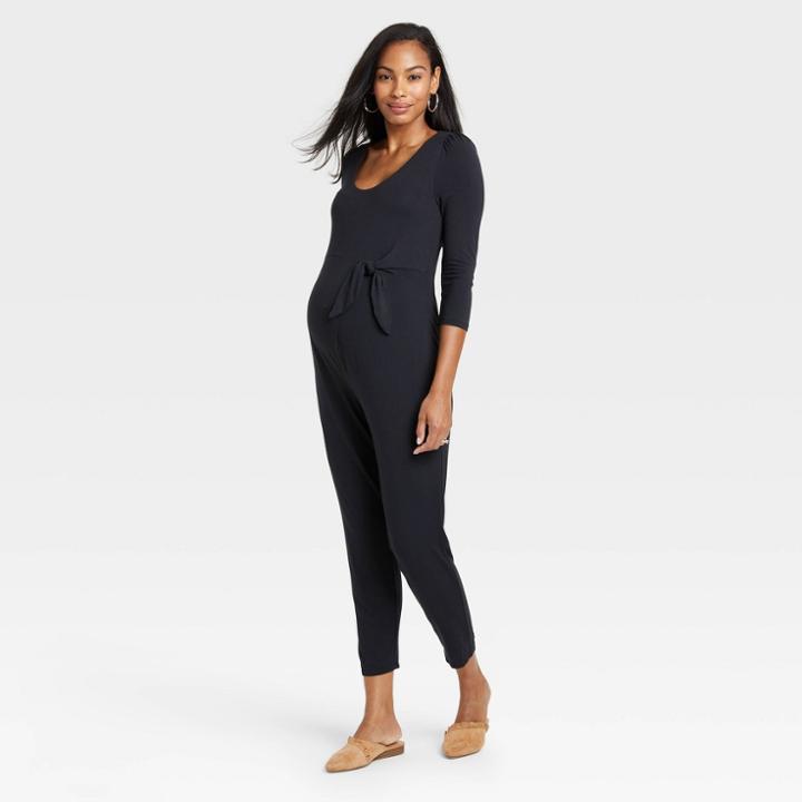 The Nines By Hatch Sleeveless Tie Waist Maternity Jumpsuit Black