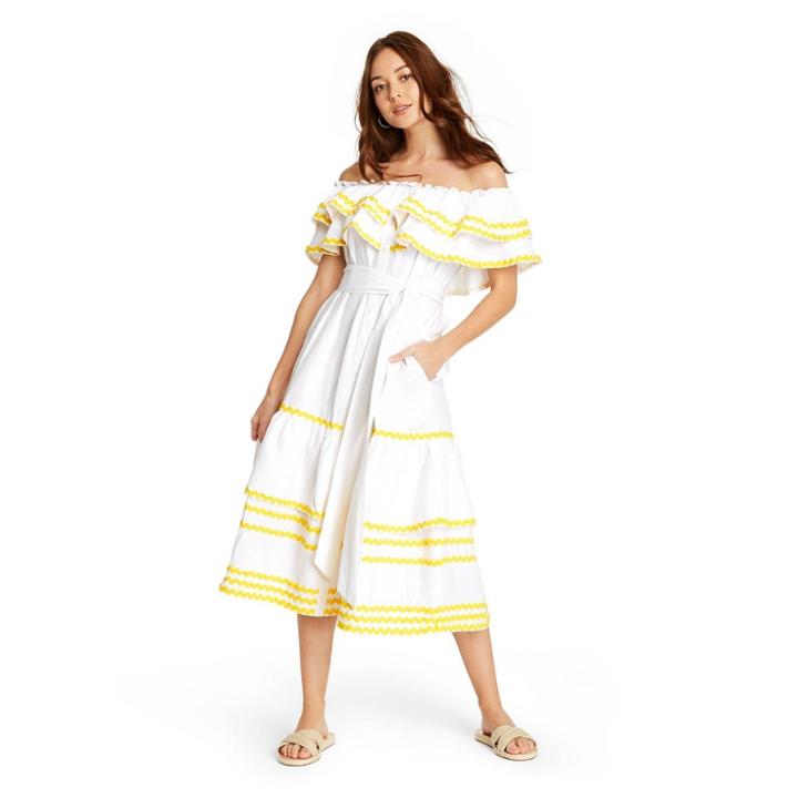 Women's Ric Rac Off The Shoulder Dress - Lisa Marie Fernandez For Target White/yellow Xxs
