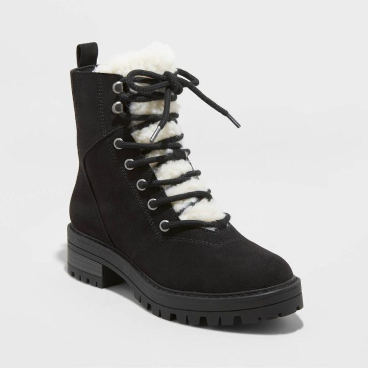 Women's Tessie Microsuede Sherpa Lace-up Fashion Boots - Universal Thread Black