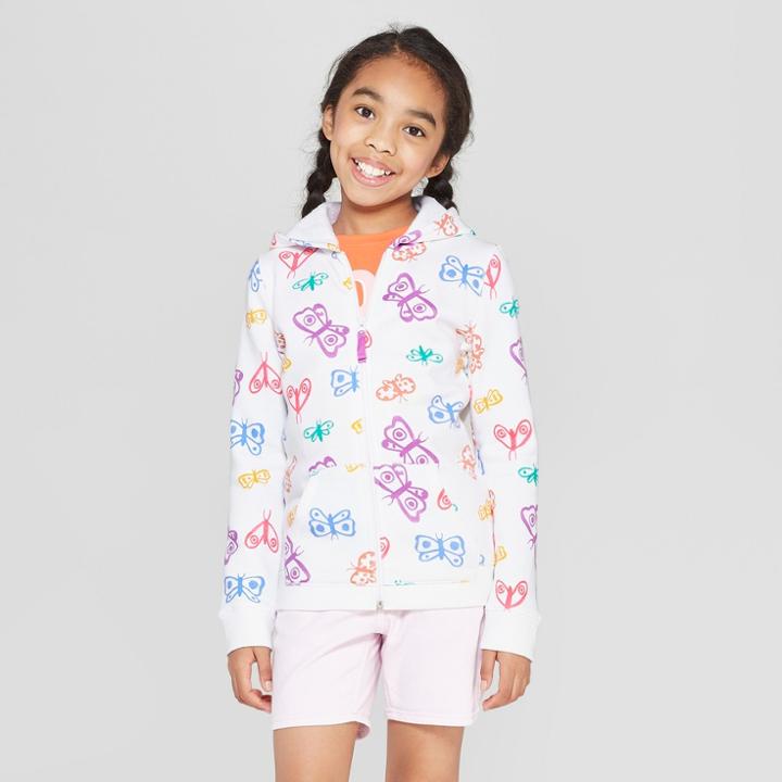 Girls' Butterfly Print Fleece Hoodie - Cat & Jack White