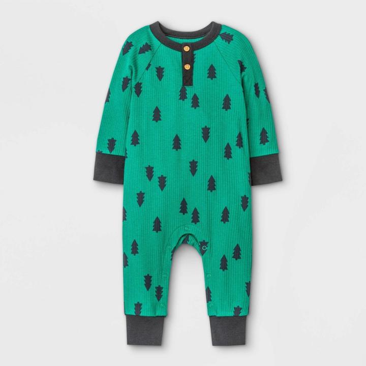 Baby Boys' Tree Henley Romper - Cat & Jack Green Newborn