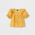 Toddler Girls' Floral Button-front Short Sleeve Blouse - Art Class Gold